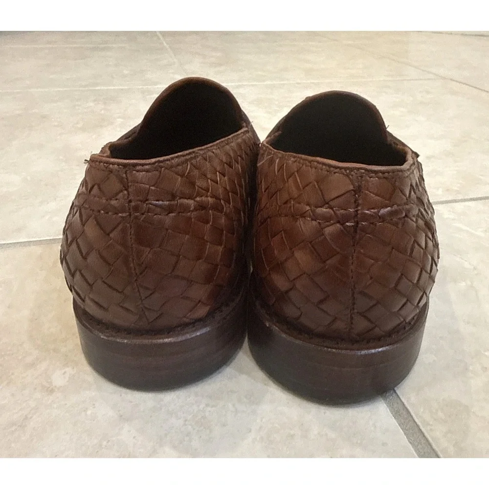 Allen‎ Edmonds Leather Woven Penny Loafers Brown Shoes 9D Career Basket Weave